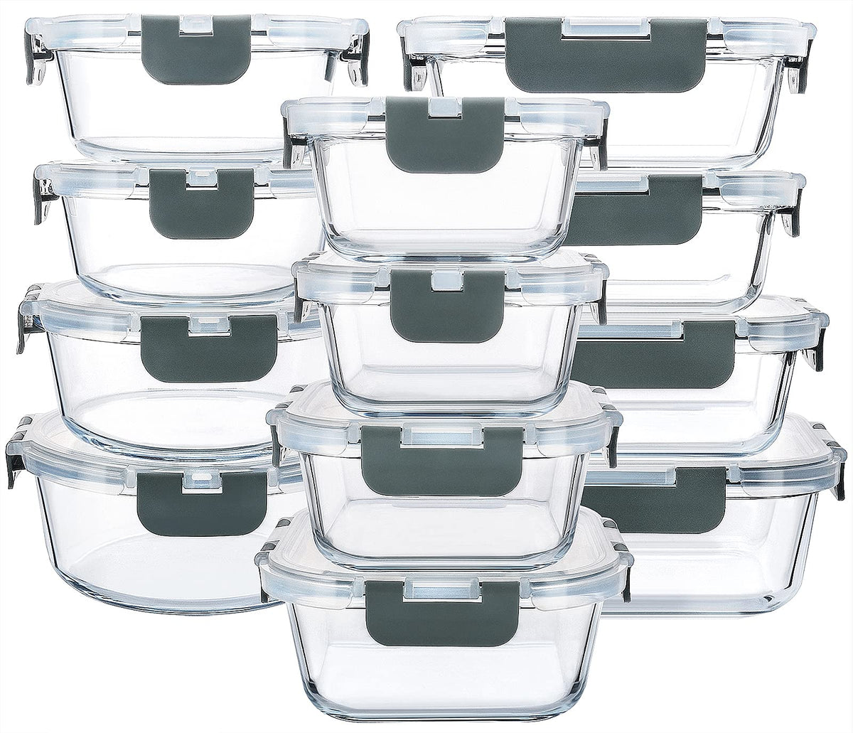 M MCIRCO 24 Piece Glass Food Storage Containers with Lids,Gray