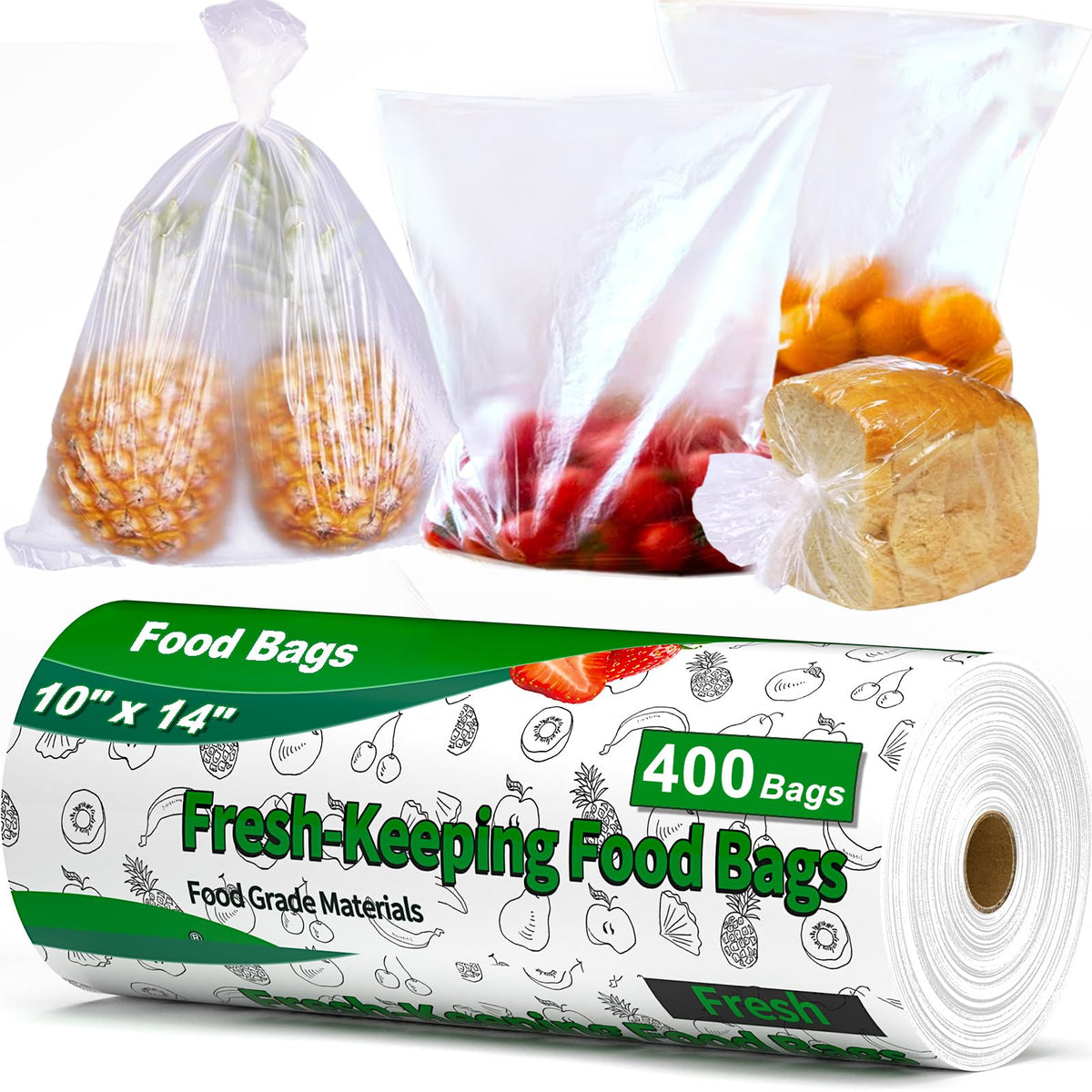 Food Bags, 14" X 20" Plastic Produce Bags Roll, Fresh-Keeping Clear Plastic Bags for Food, Fruit, Vegetable, Bread, Kitchen, freezer, Supermarket, 350 Produce Bags/Roll (1 Rolls)