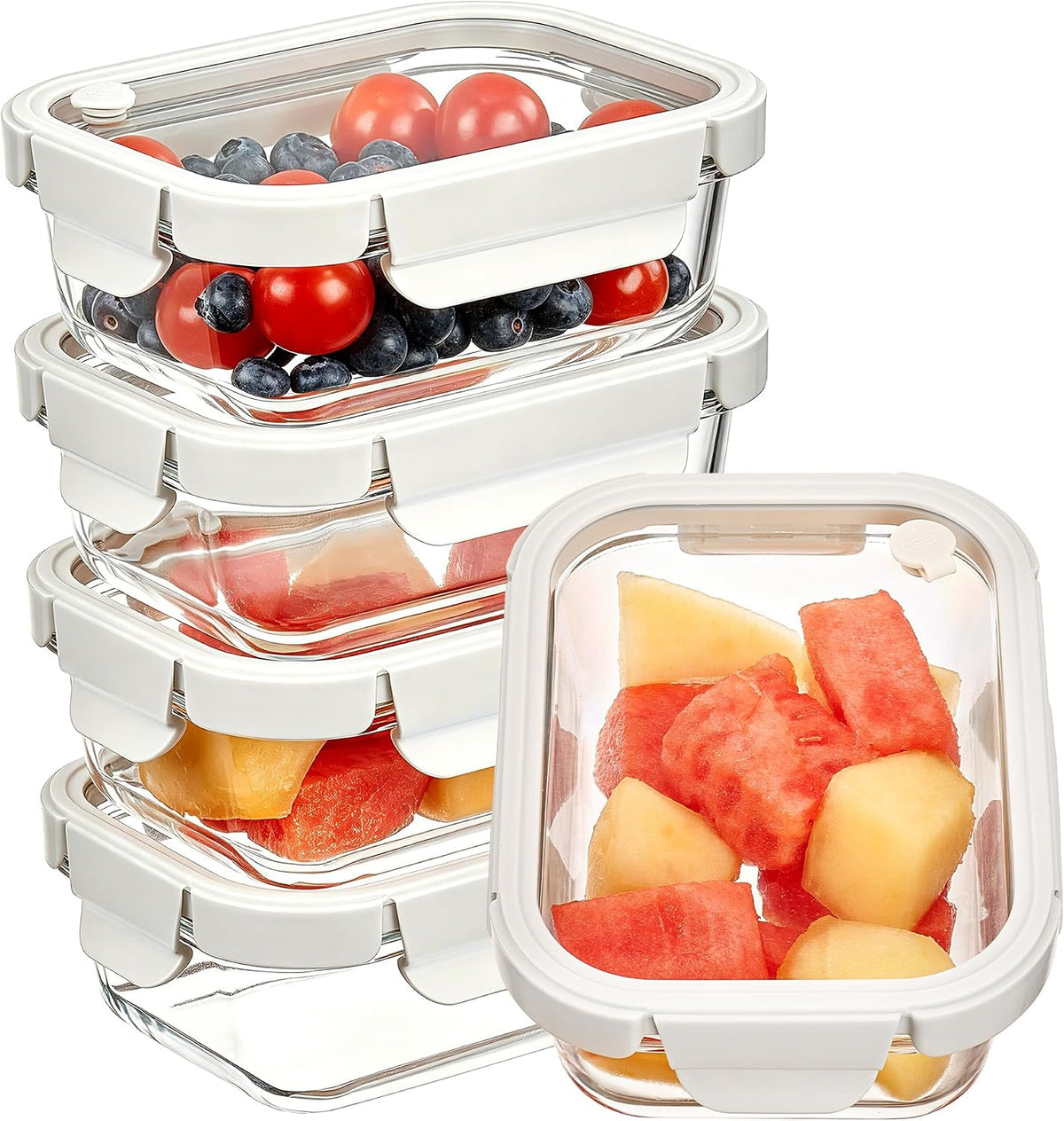 Vtopmart 5 Pack Glass Food Storage Containers with Glass Lids & Air Vent