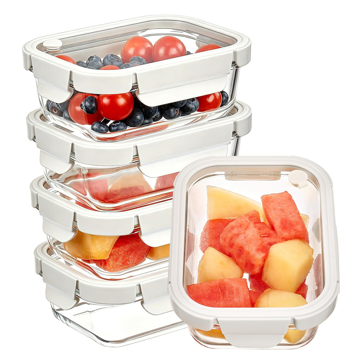 Vtopmart 5 Pack Glass Food Storage Containers with Glass Lids & Air Vent