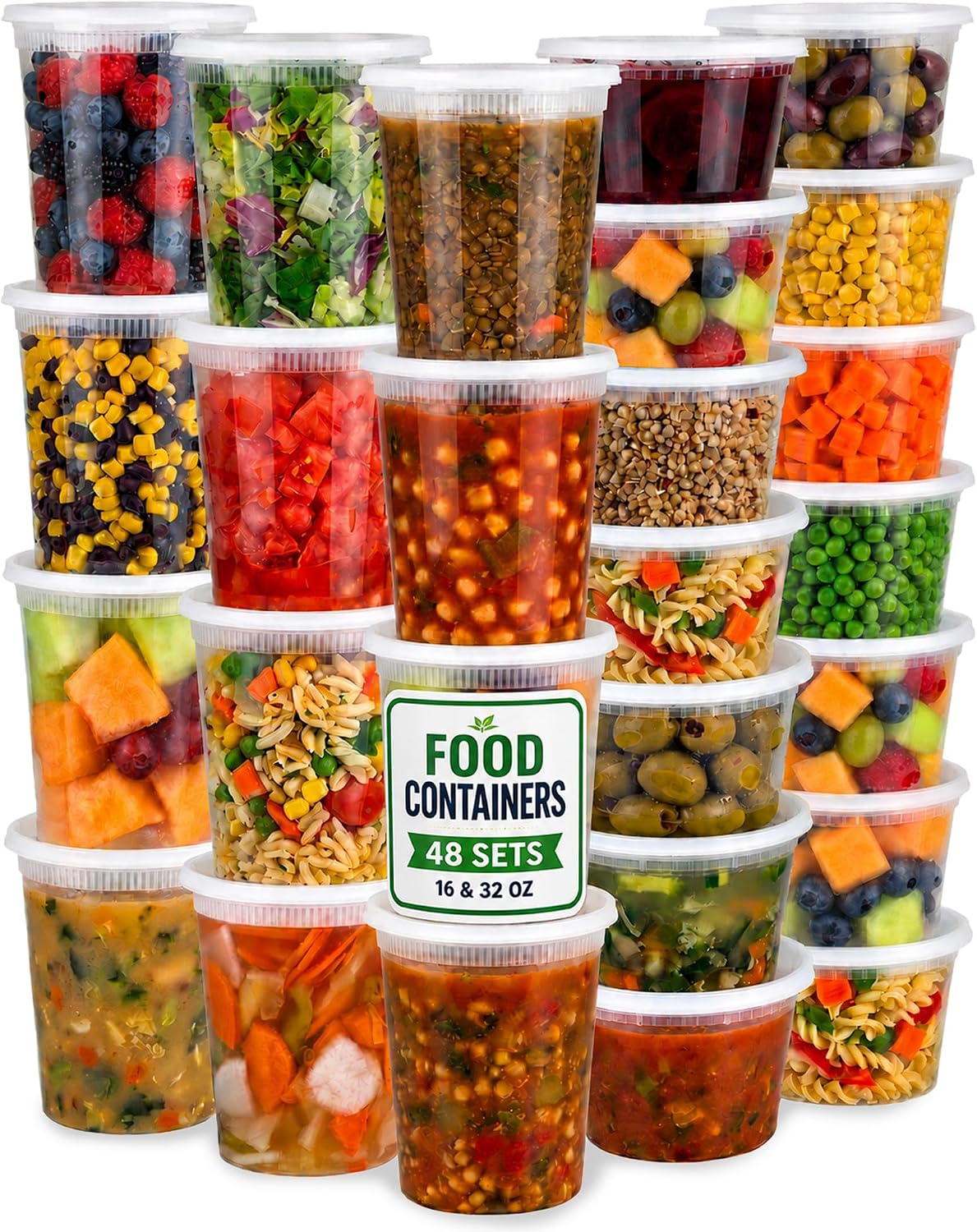 48 Sets Plastic Food Storage Deli Containers w/ Lids 16oz Pint & 32oz Quart