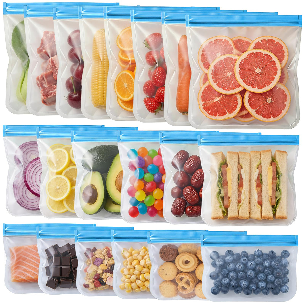 10 Pack Reusable Freezer Bags, Leakproof Reusable Silicone Food Storage Bags BPA Free Contaizers, Snack Sandwich Gallon Bags for Meal Prep, Marinate Meat, Salad Fruit, Veggies, Lunch, Travel, Kitchen