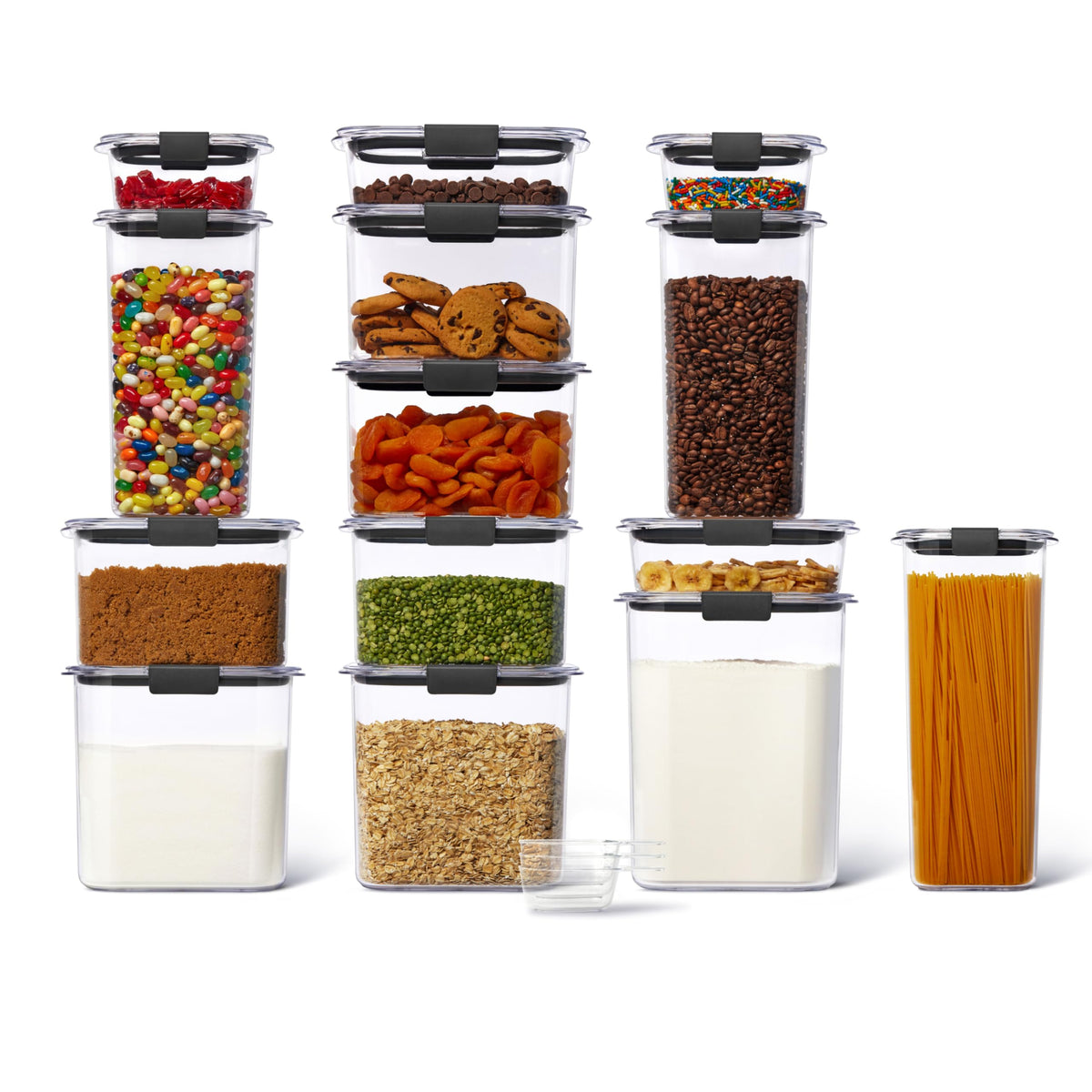 Rubbermaid Brilliance Plastic Food Storage Pantry Baking Set, 3 Containers with Lids (6 Pieces Total), BPA-Free, Clear