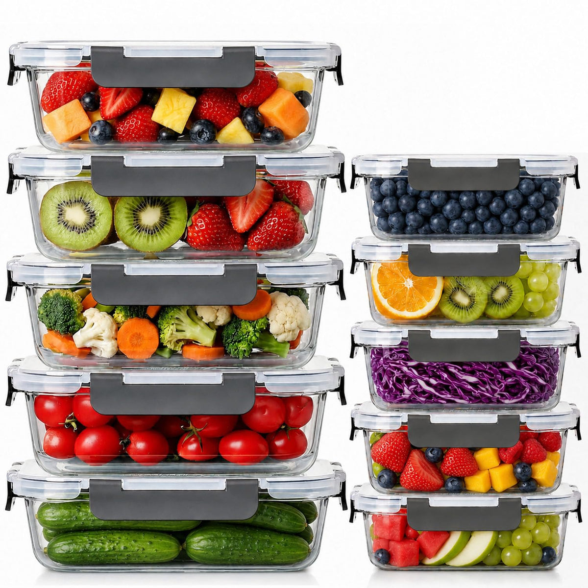 10 Piece Glass Food Storage Containers with Lids, Meal Prep Containers Set