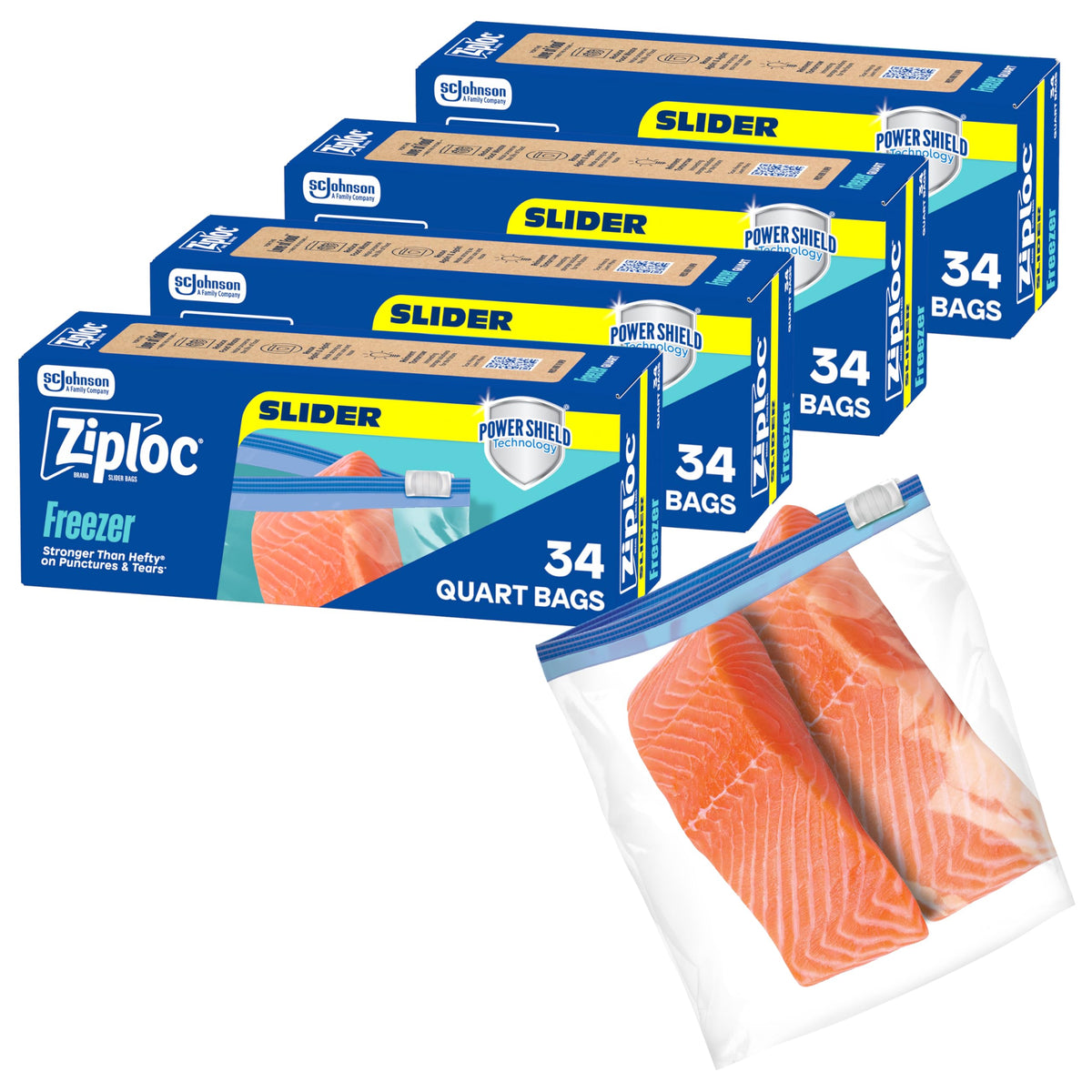 Ziploc Quart Food Storage Freezer Slider Bags, Power Shield Technology for More Durability, 34 Count