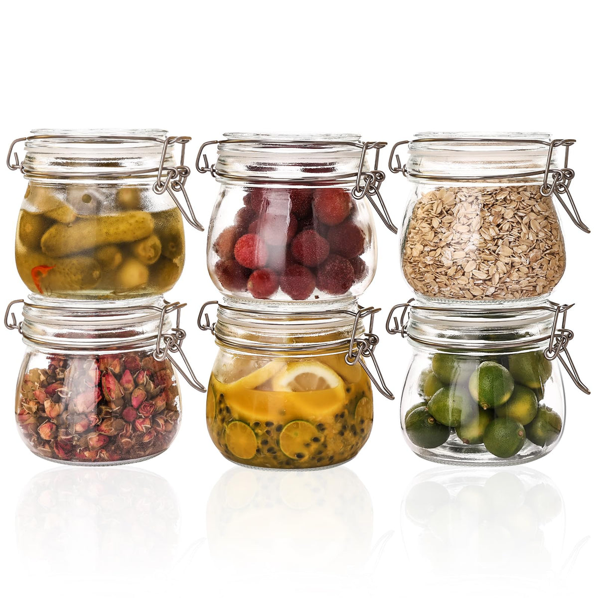 Liuruiyu 6 Pack Glass Food Storage Jars 37 oz,Glass Storage Containers Clear Glass Food Canister with Bamboo Lid Airtight For Serving Tea, Coffee, Flour, Sugar, Candy, Cookie, Spice and More (Square)