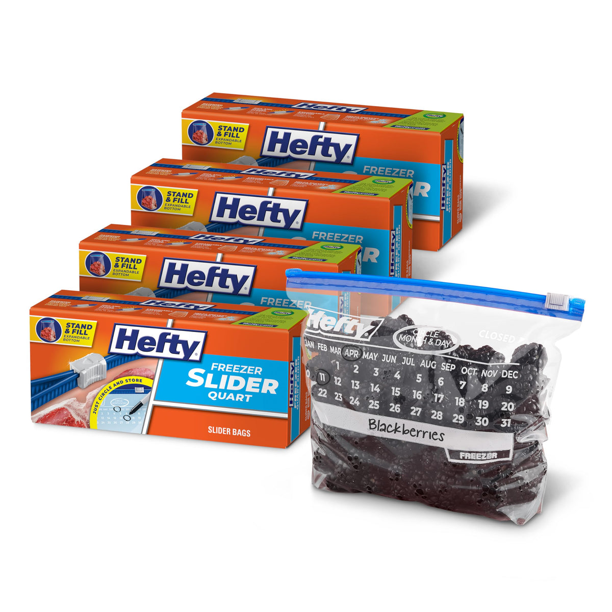 Hefty Calendar Slider Freezer Bags, Quart Size, 140ct