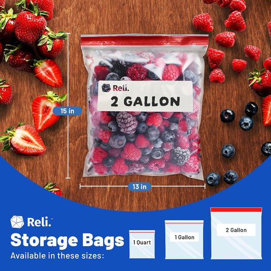 Reli. 2 Gallon Food Storage Bags (50pk) | Resealable Storage, 2 Gallon Size