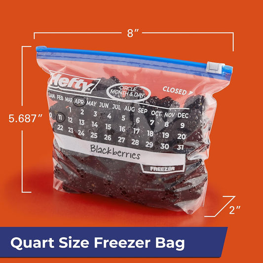 Hefty Calendar Slider Freezer Bags, Quart Size, 140ct