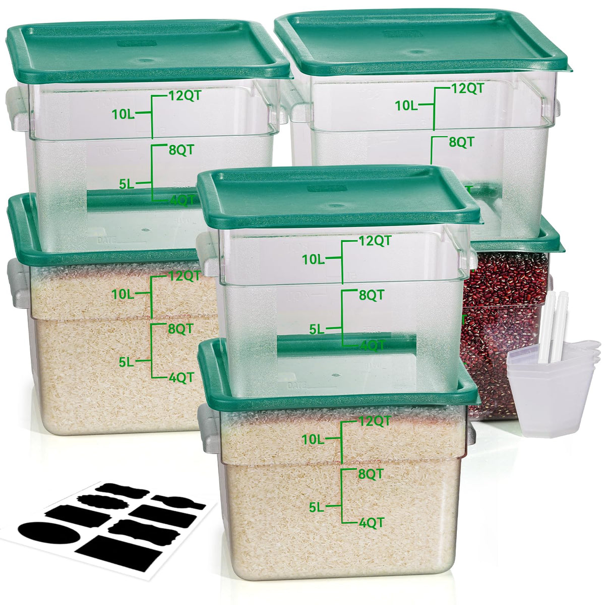 4QT 4PCS NSF Commercial Clear Food Storage Containers with Lids(RED)