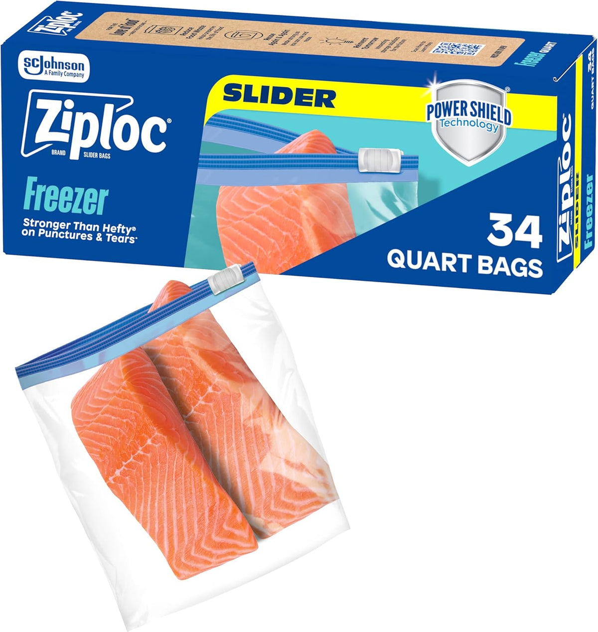 Ziploc Quart Food Storage Freezer Slider Bags, Power Shield Technology for More Durability, 34 Count