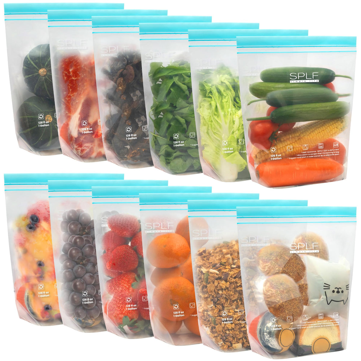 SPLF 32 Pack Reusable Food Storage Bags Dishwasher Microwave Safe