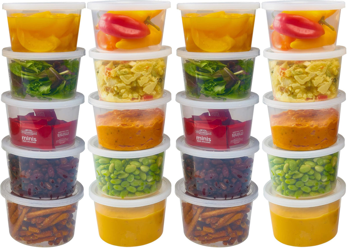 DuraHome - Deli food Storage Containers with Lids 32 oz, Quart Pack of 24 Leak-proof Freezer Safe Microwaveable Soup Storage Container - Clear Plastic Premium Quality