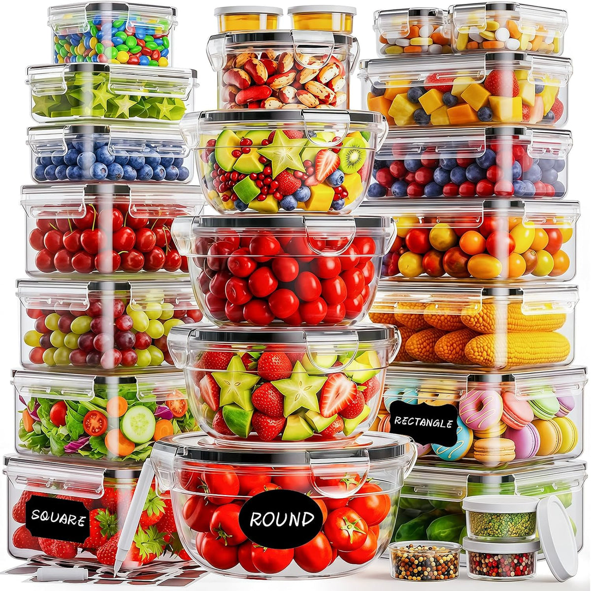 50 PCS Food Storage Containers with Lids BPA-Free (25 Containers & 25 Lids)