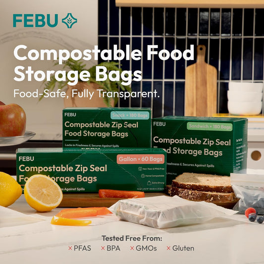 FEBU Compostable Food Storage Bags Variety Pack, 260 Count