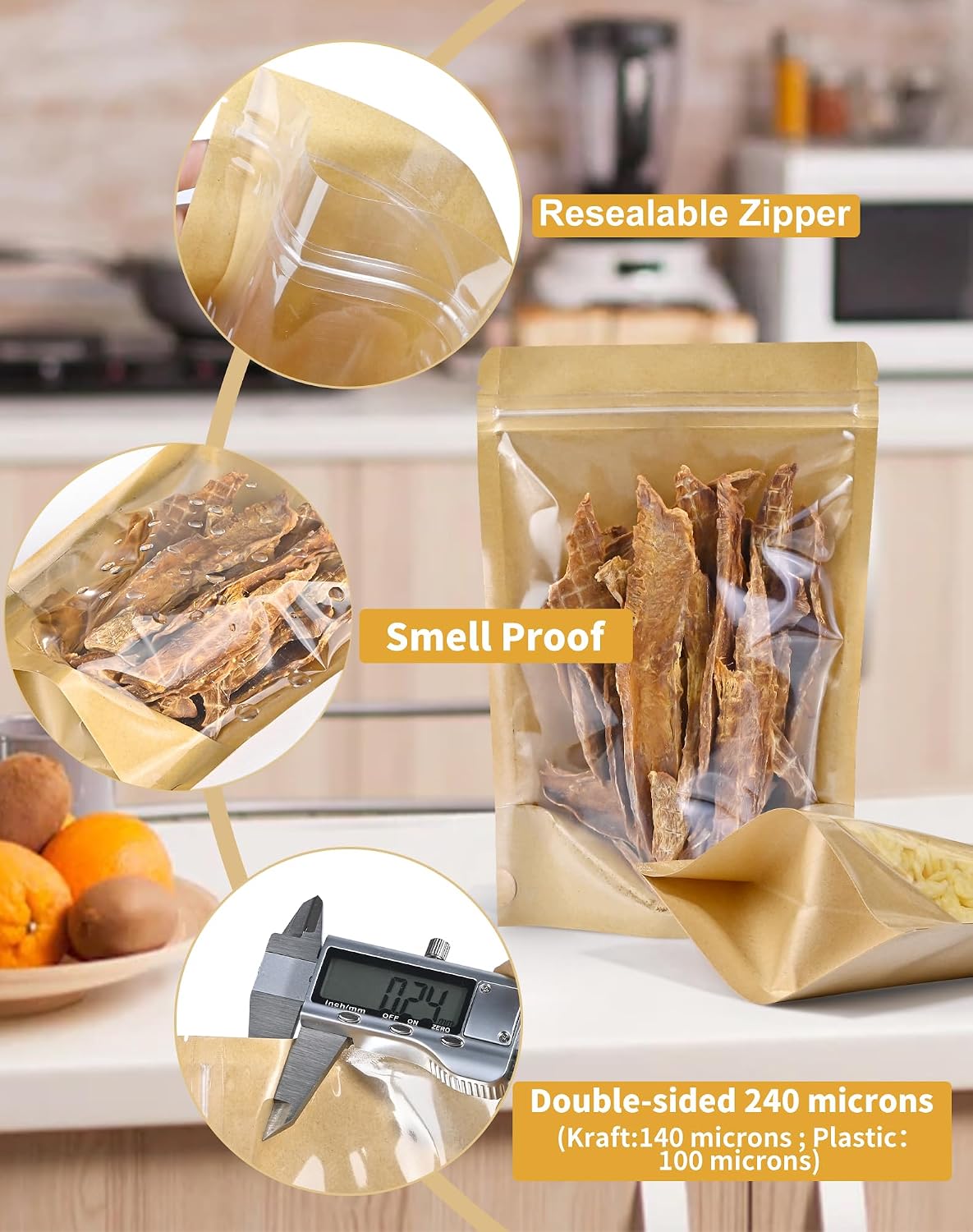 FireKylin 100 Pcs Resealable Bags, Clear Front Pouches, Brown, 3.5" x 5.5"