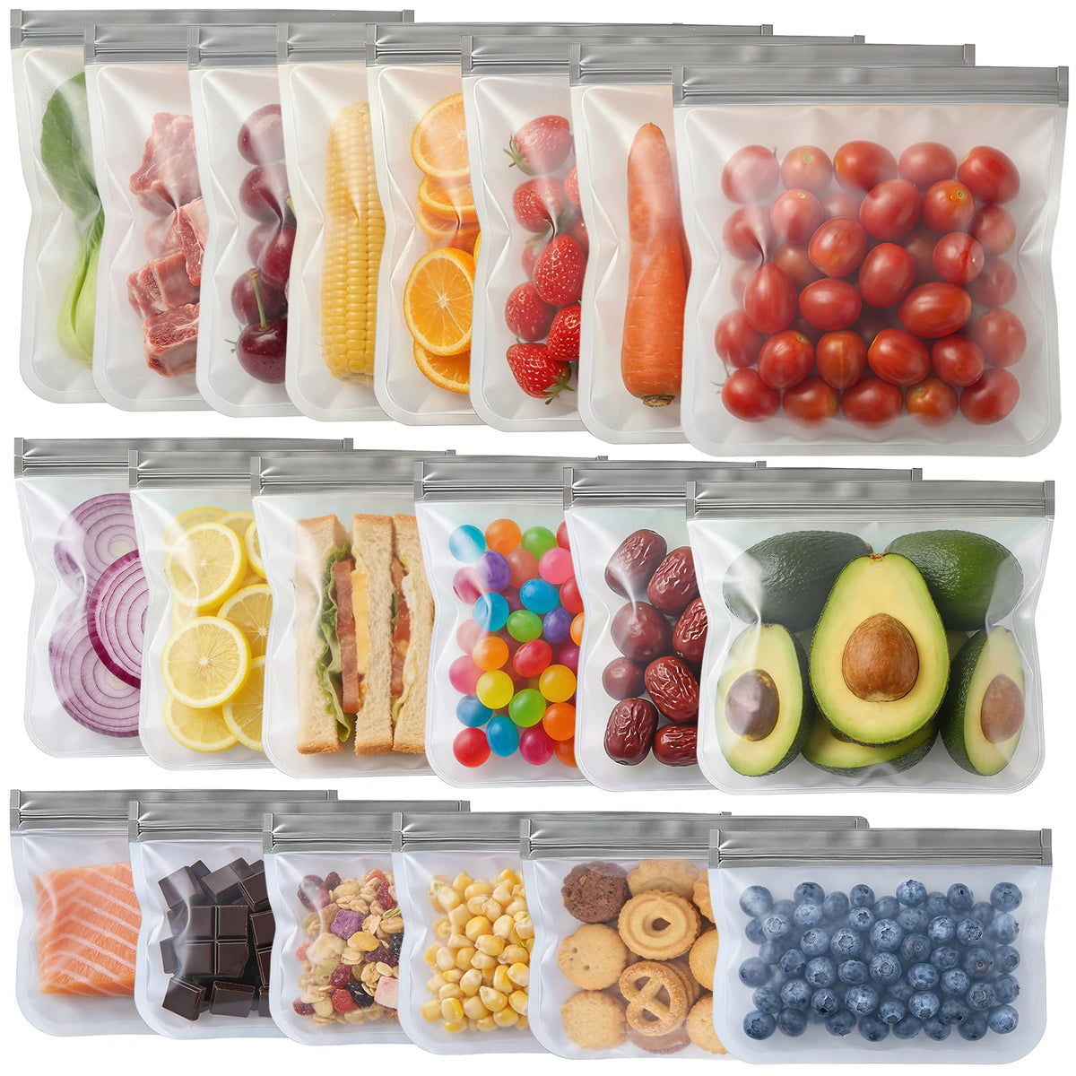 10 Pack Reusable Freezer Bags, Leakproof Reusable Silicone Food Storage Bags BPA Free Contaizers, Snack Sandwich Gallon Bags for Meal Prep, Marinate Meat, Salad Fruit, Veggies, Lunch, Travel, Kitchen
