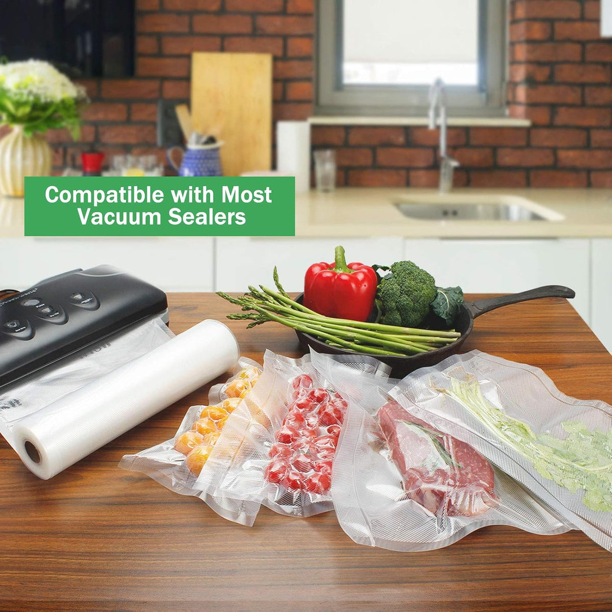 Vacuum Sealer Bags Rolls Compatible with FoodSaver 4-Pack 11" x 25' Vacuum Seal Rolls Fit Inside Machine Double-Side Embossed BPA-Free Bags for Sous Vide or Food Storage (Total 100 Feet)