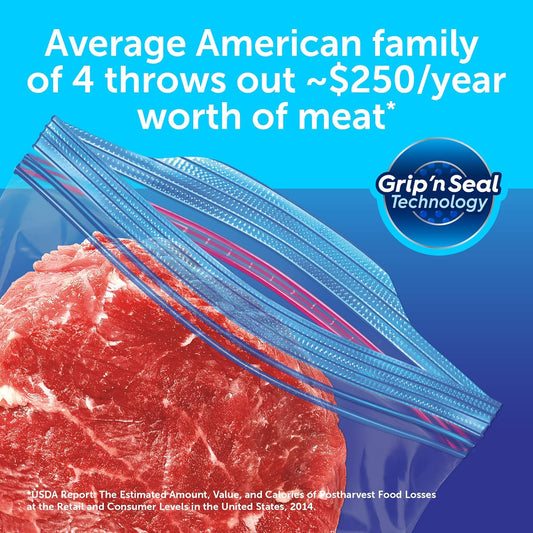 Ziploc Pint Food Storage Freezer Bags, Grip 'n Seal Technology for Easier Grip, Open, and Close, 20 Count
