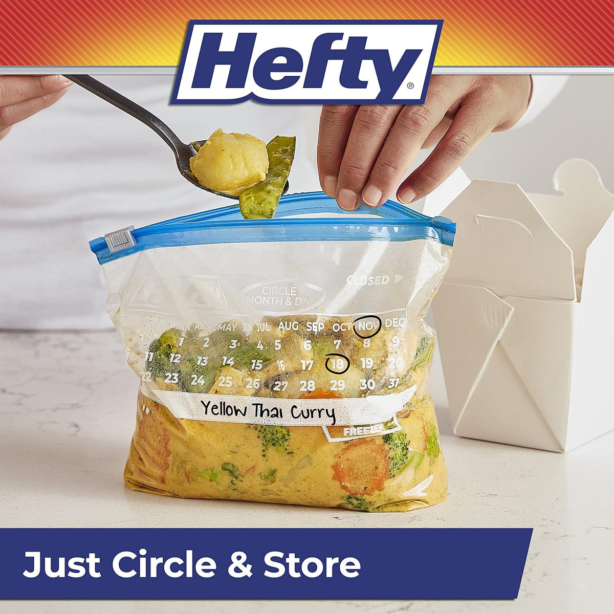Hefty Calendar Slider Freezer Bags, Quart Size, 140ct