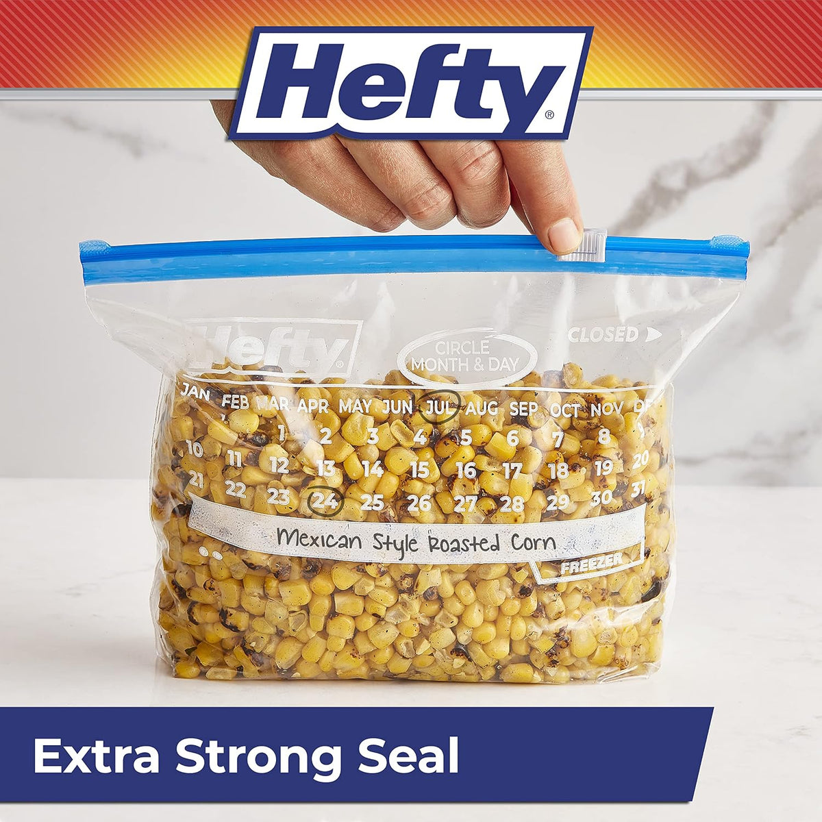 Hefty Calendar Slider Freezer Bags, Quart Size, 140ct