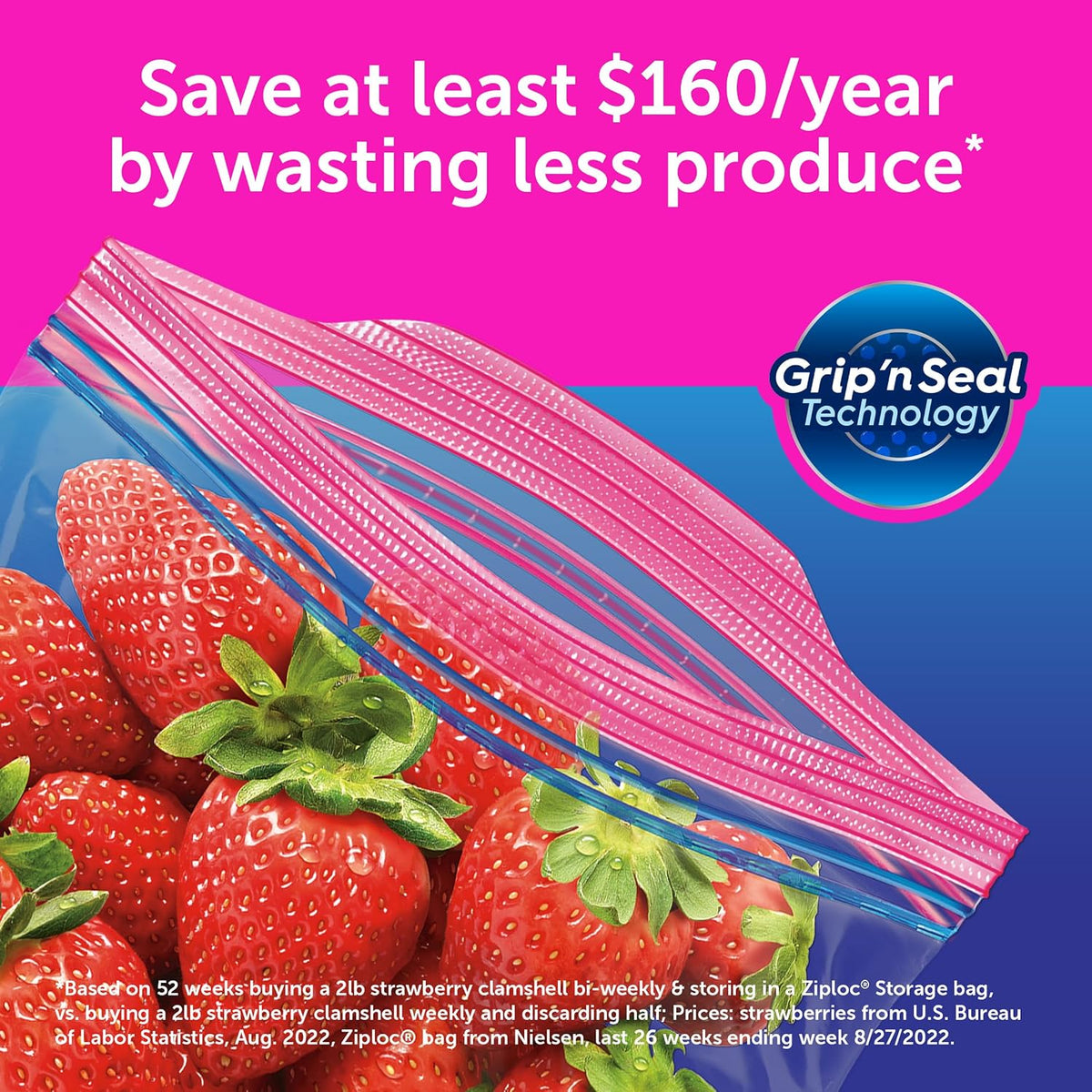 Ziploc Gallon Food Storage Bags, Stay Open Design with Stand-Up Bottom, Easy to Fill, 75 Count