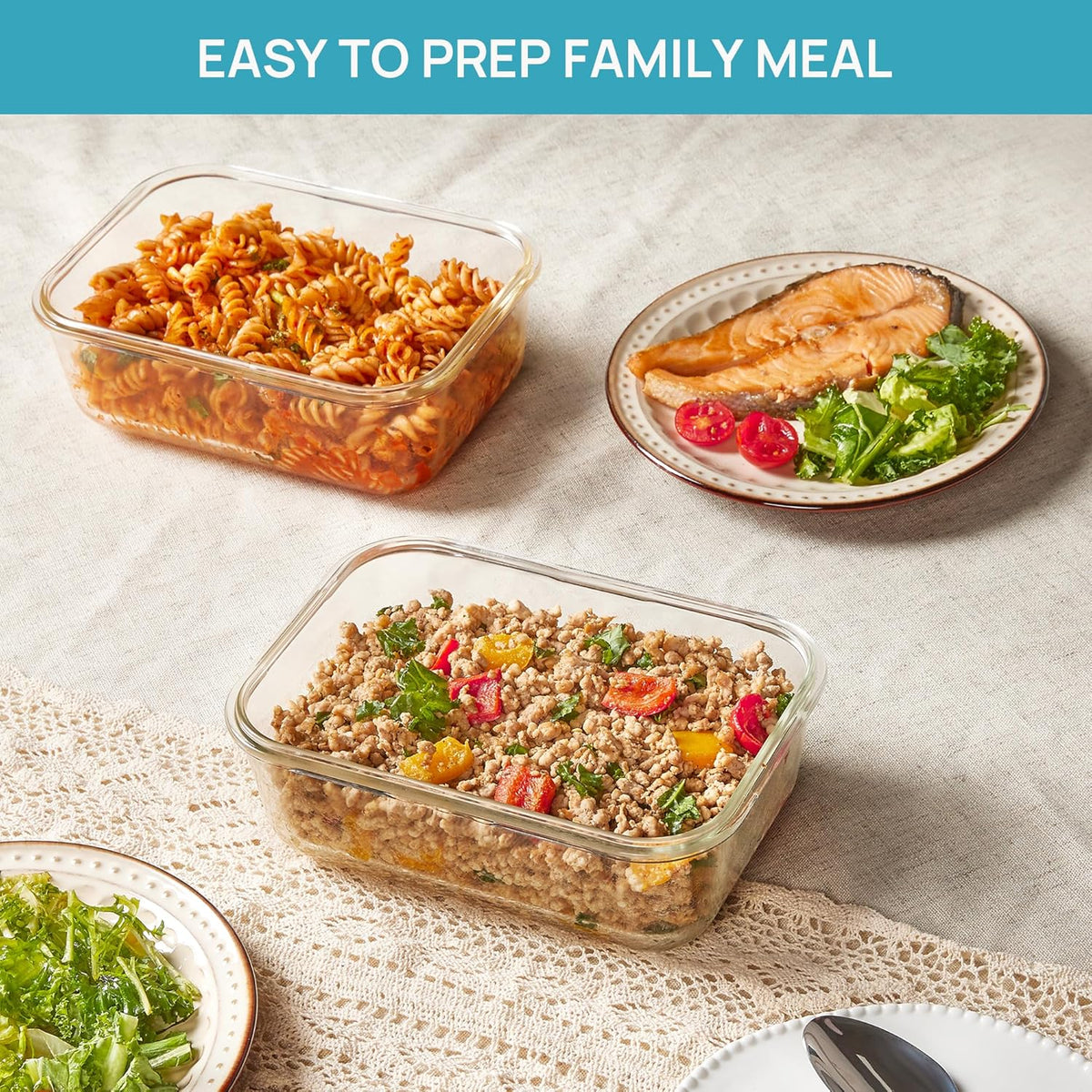 Vtopmart 2Pack 1860ml/63oz Large Glass Storage Containers With Lids, Grey