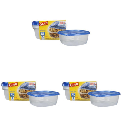 Glad GladWare XL Square Food Storage Containers, 104 Oz, 3 Count