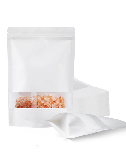 FireKylin 100 Pcs Resealable Paper Bags, Clear Window, Brown, 3.5" x 5.5"