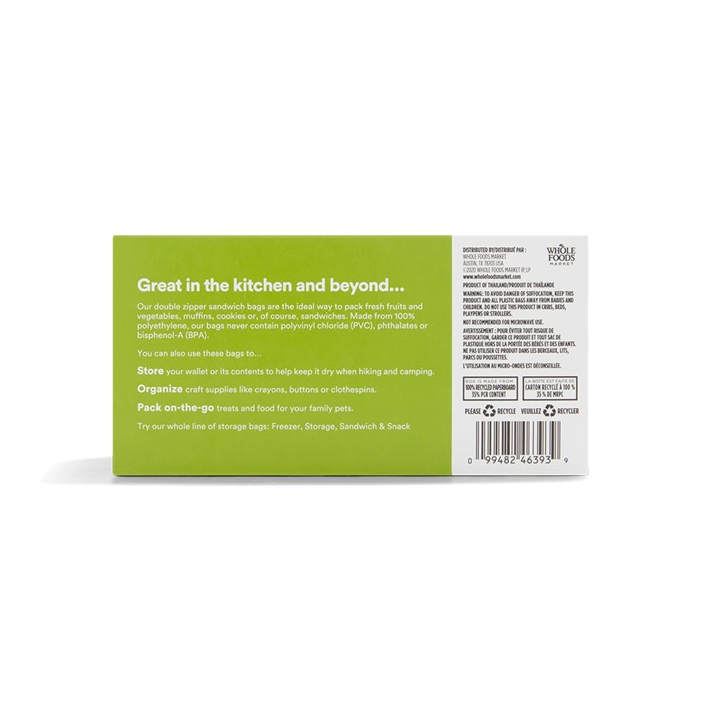 365 by Whole Foods Market, Sandwich Size Storage Bags, Double Zipper, 100 Count