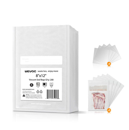 Wevac Vacuum Sealer Bags 8x12" 100 Quart for Food Saver Vacuum Seal machine