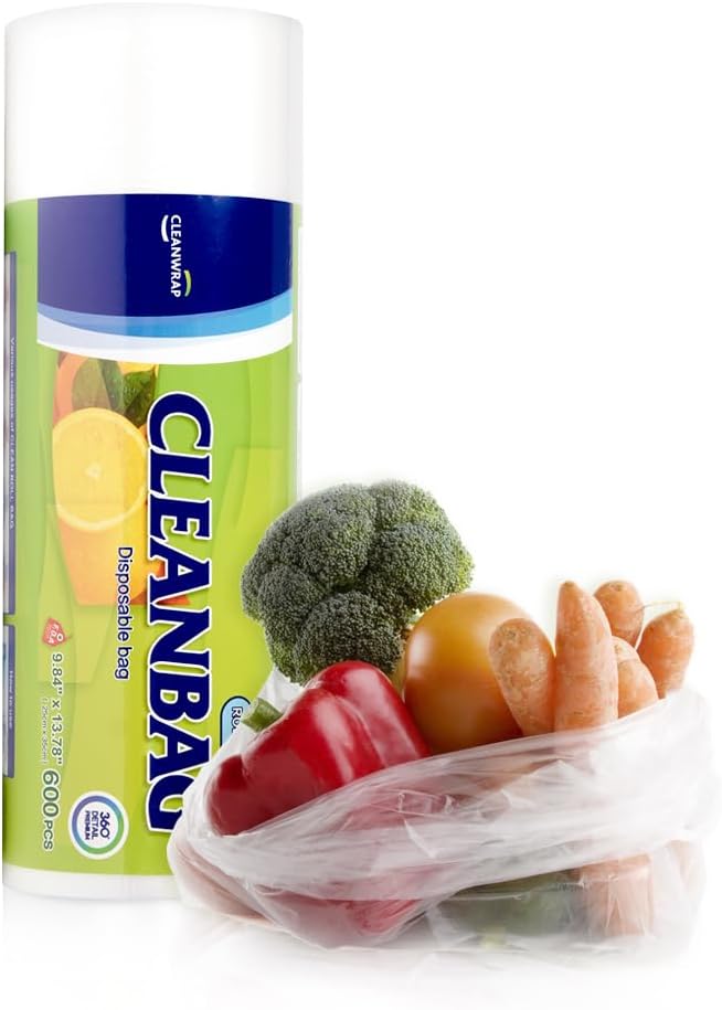 CLEANWRAP Food Storage Roll Bags, Produce Bags, 9.84 x 13.78 in, 600 Count