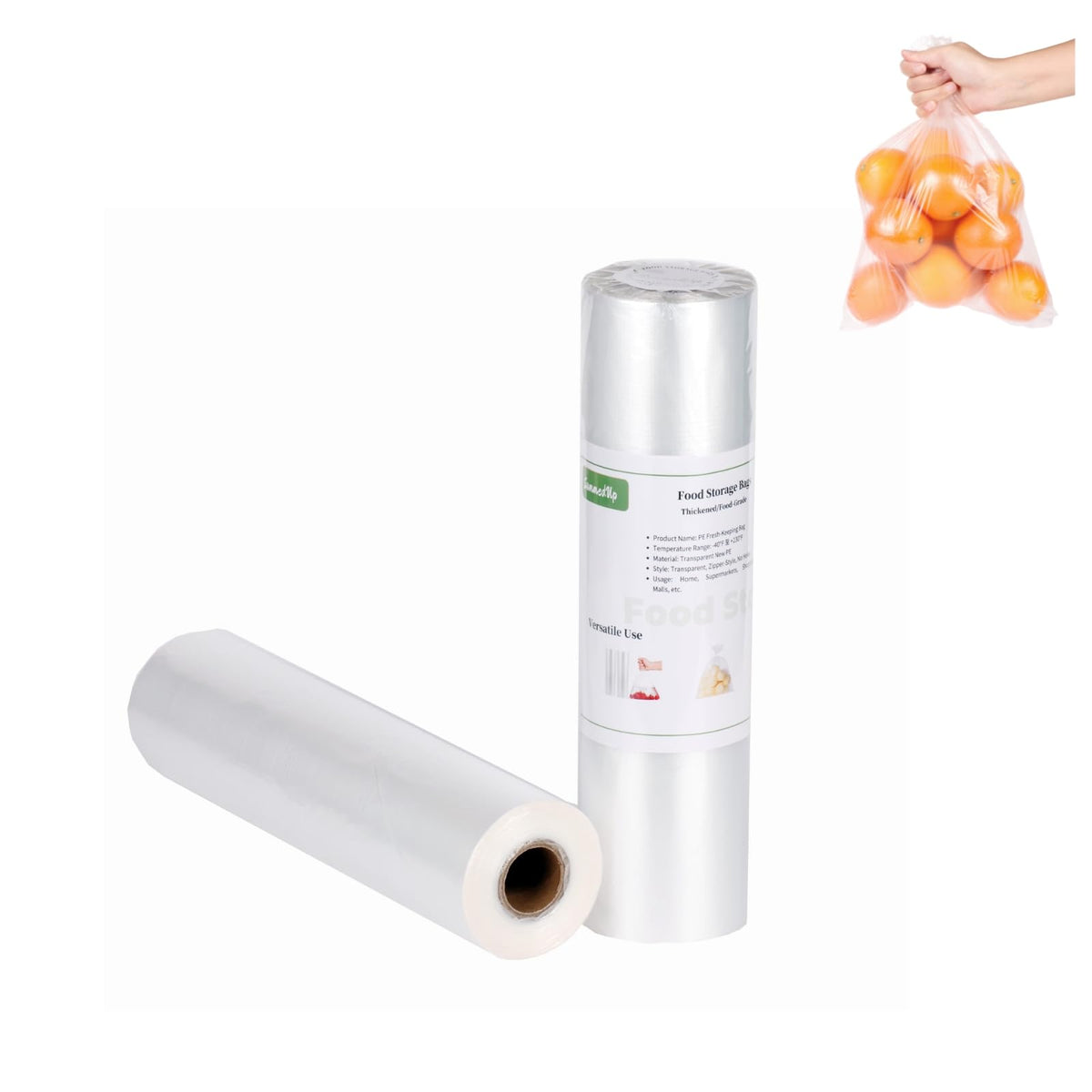 Food Storage Bags 10" x 14" 1 Gallon Clear Plastic Bag Roll Food-grade Plastic Produce Bag roll for lunches, Freezer & Oven-Safe PE bags for Kitchen Use, Fruits, Meat, Sandwich Bags 420/Roll
