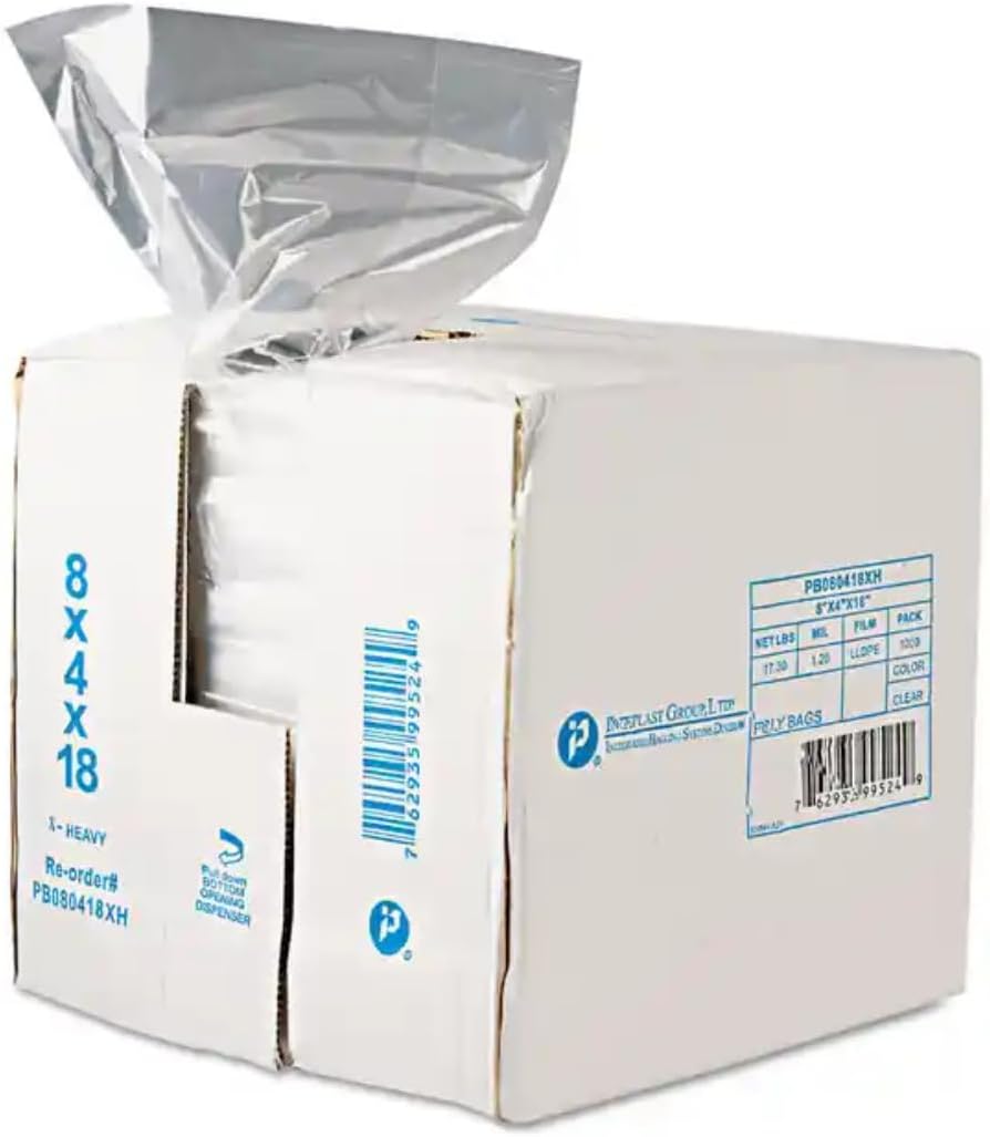 Inteplast Group PB080418R Get Reddi Food & Poly Bag, 8 x 4 x 18, 8-Quart, 0.68 Mil, Clear (Case of 1000)