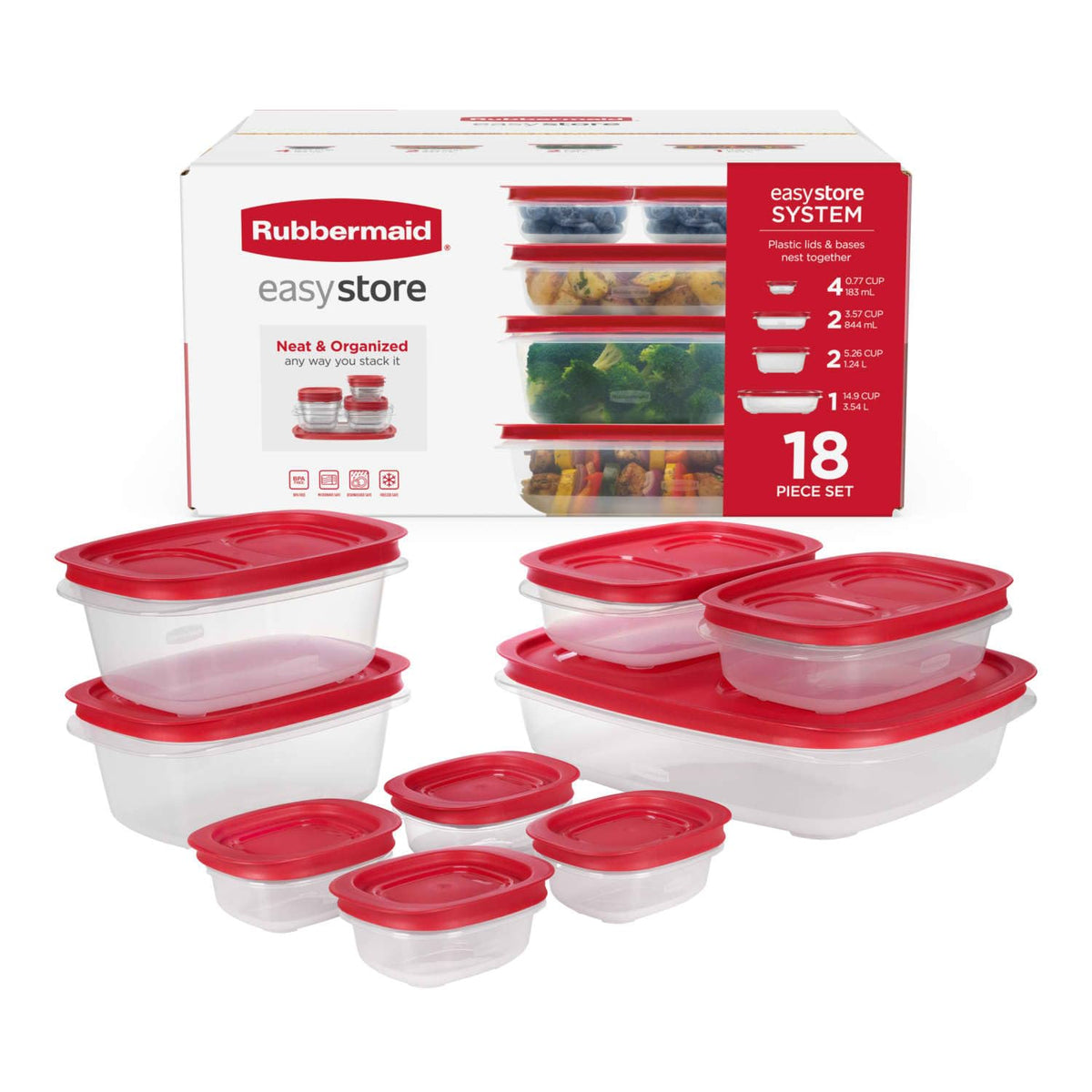Rubbermaid EasyStore Containers, 44-Piece Set, Food Storage Containers with Lids
