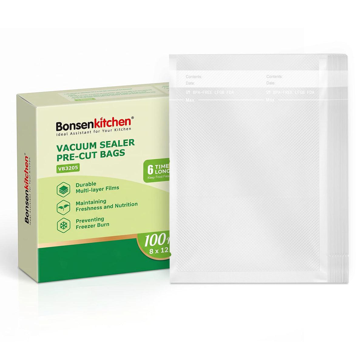 Bonsenkitchen Precut Vacuum Food Sealer Bags 100 Pint 6" x 10", BPA Free
