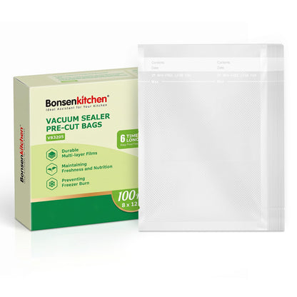 Bonsenkitchen Precut Vacuum Food Sealer Bags 100 Pint 6" x 10", BPA Free