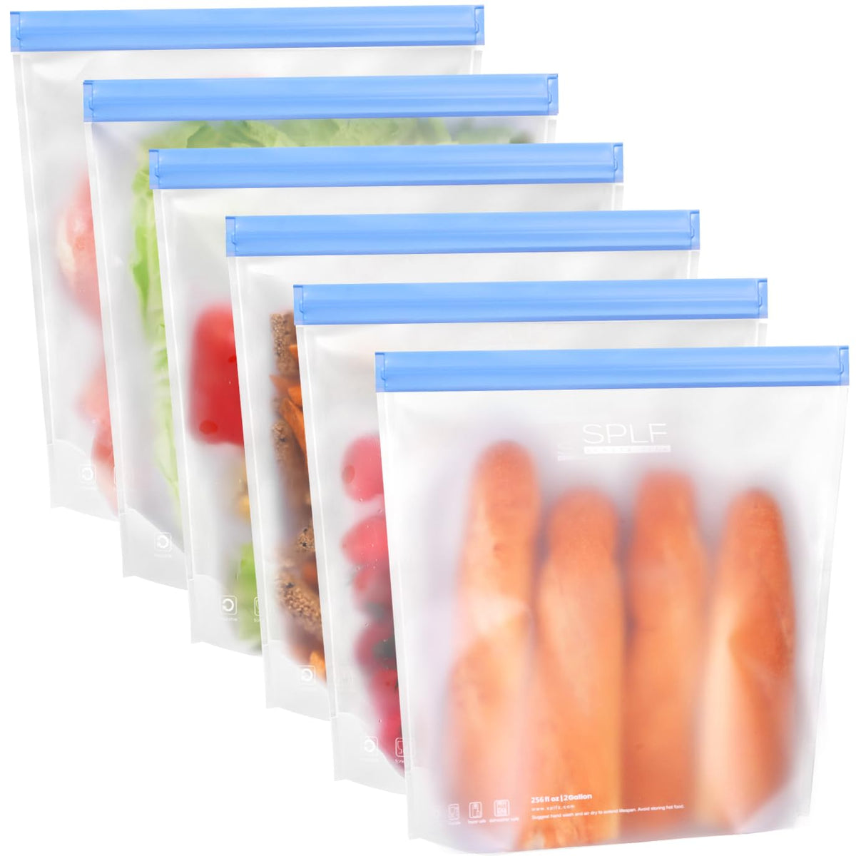 SPLF 10 Pack Stand-Up Reusable Quart Freezer Bags Dishwasher Safe