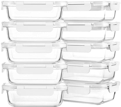 M MCIRCO 10 Pack,22 oz Glass Food Storage Containers with lids, Gray
