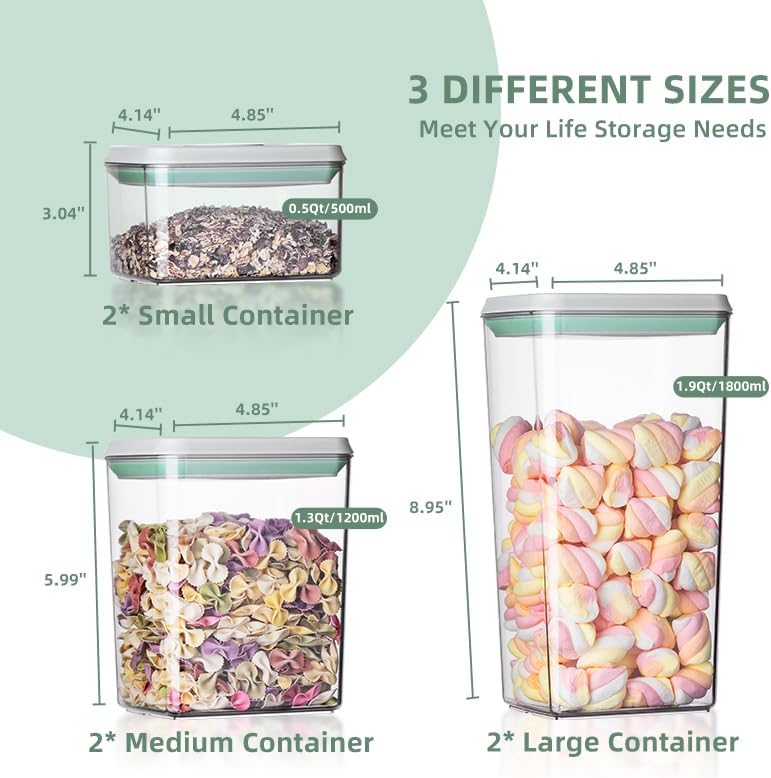 Ankou Airtight Food Storage Container Sets with Lids 6Pcs Pop Containers for Kitchen Pantry Organization BPA-Free Stackable Kitchen Storage Containers for Cereal Flour Sugar (0.5, 1.2, 1.8qt)*2
