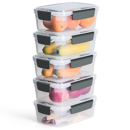 YORY 5cup Plastic Food Storage Containers With Lids For Lunch Meal Prep,5pk