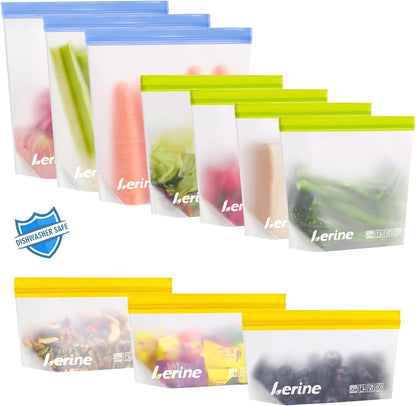 Lerine Stand Up Reusable Freezer Bags Dishwasher Safe, 10 Pack, Muliticolor