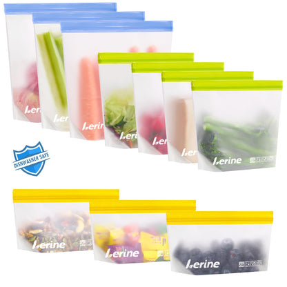 Lerine Stand Up Reusable Freezer Bags Dishwasher Safe, 10 Pack, Muliticolor