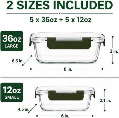10 Piece Glass Food Storage Containers with Lids, Meal Prep Containers Set