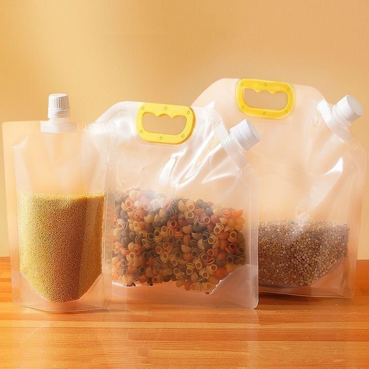 5PCS Airtight Grain Storage Bags with Handle, Reusable Rice Food Sealed Container, Moisture-Proof Dry Goods Sealing Stand-Up Leak Proof Prevent Liquid Spillage