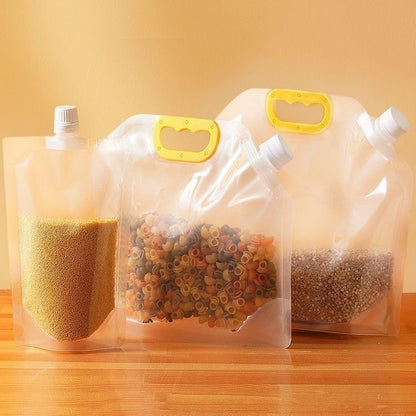 5PCS Airtight Grain Storage Bags with Handle, Reusable Rice Food Sealed Container, Moisture-Proof Dry Goods Sealing Stand-Up Leak Proof Prevent Liquid Spillage