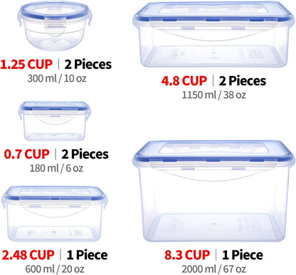 KIGI Food Storage Container Set, Airtight, Stackable, 0.7-8.3 Cup, 8 Pack