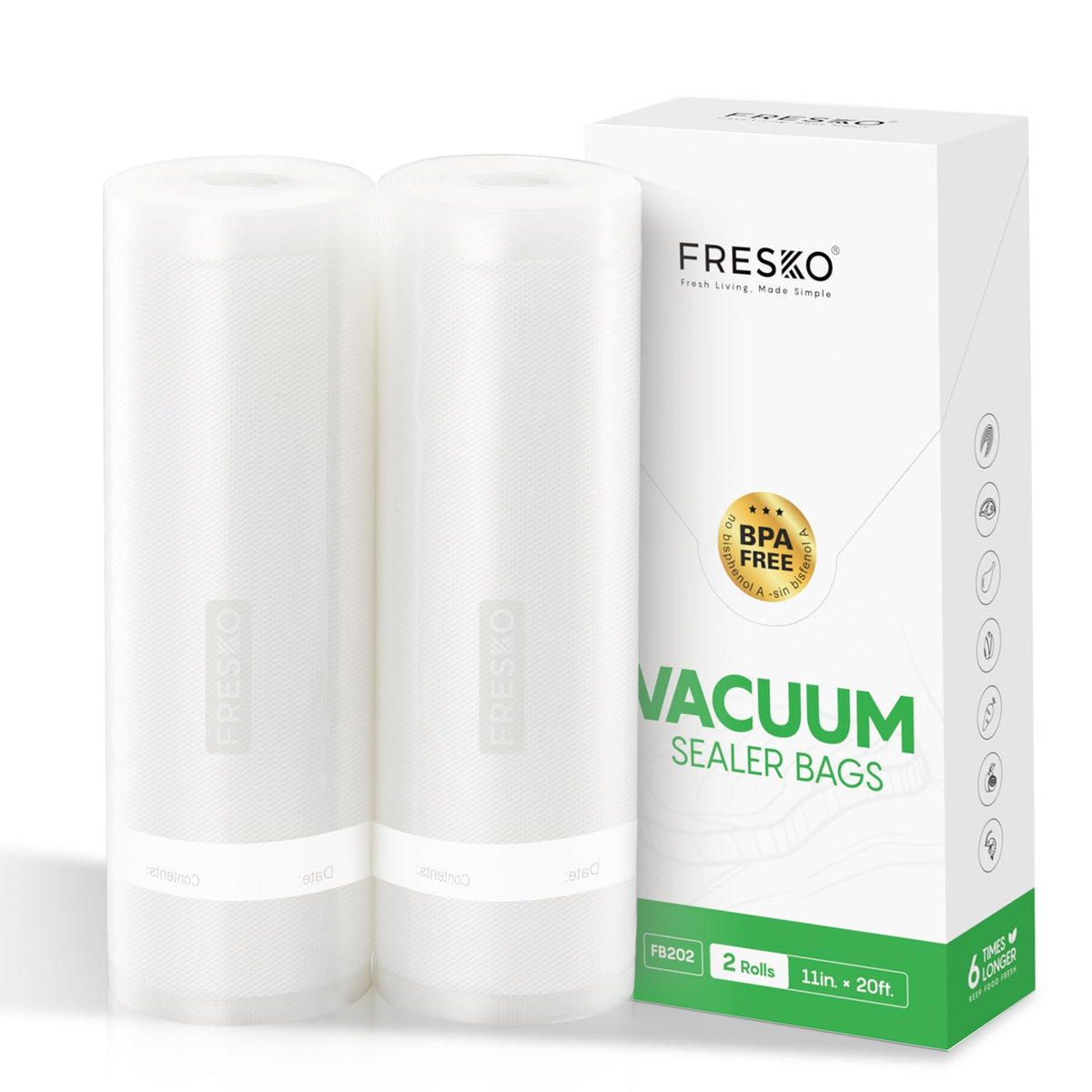 FRESKO 8"x20' Vacuum Sealer Bags for Food, 2 Rolls