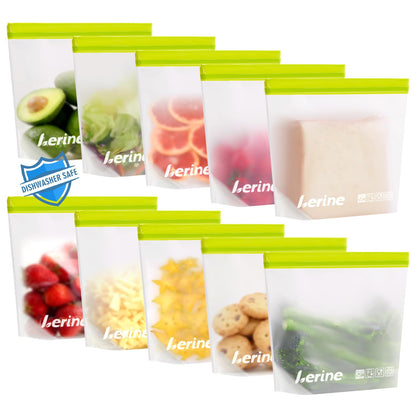 Lerine Stand Up Reusable Freezer Bags Dishwasher Safe, 10 Pack, Muliticolor