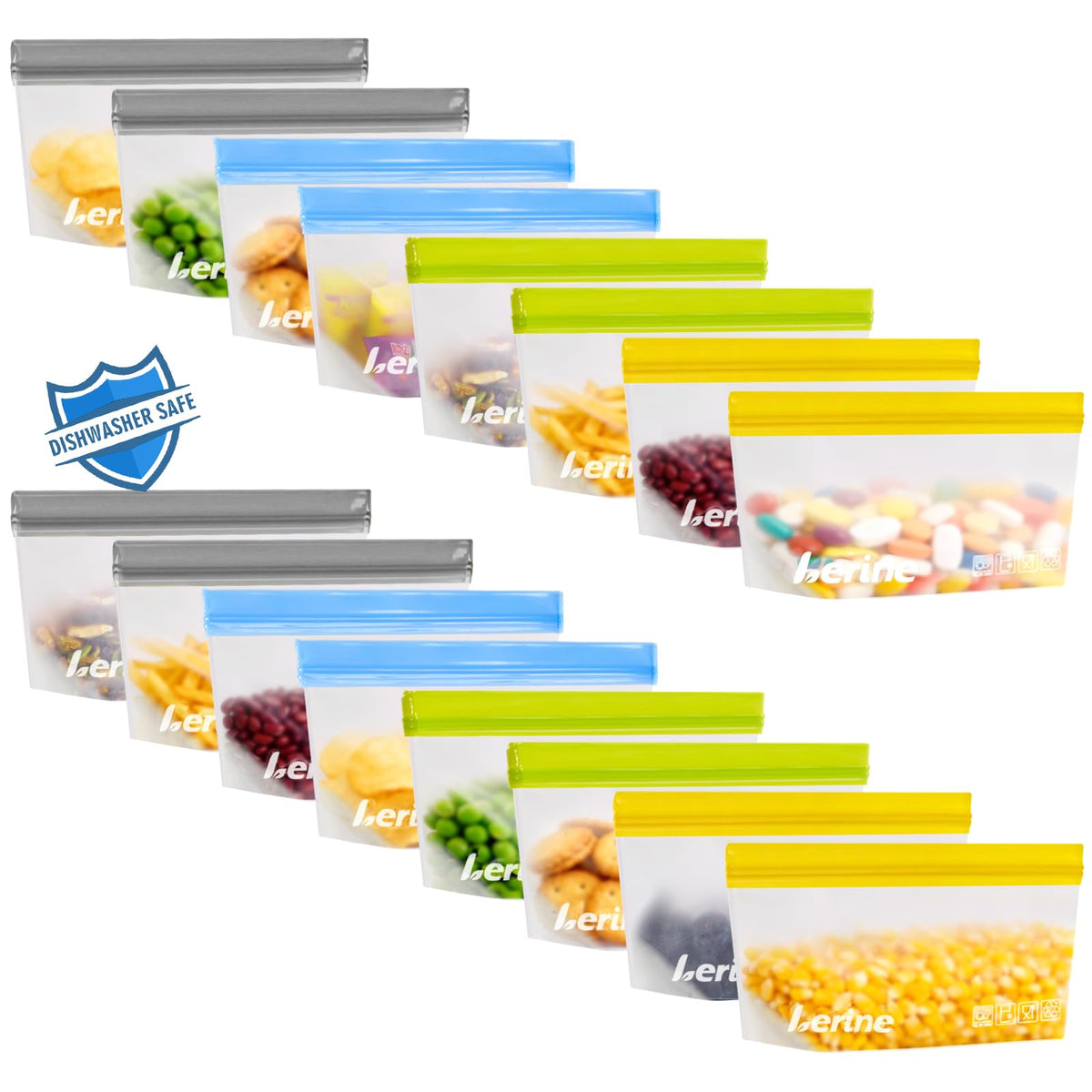 Lerine Stand Up Reusable Freezer Bags Dishwasher Safe, 10 Pack, Muliticolor